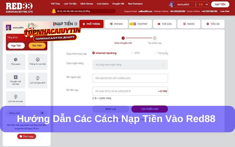 Cách nạp tiền vào Red88