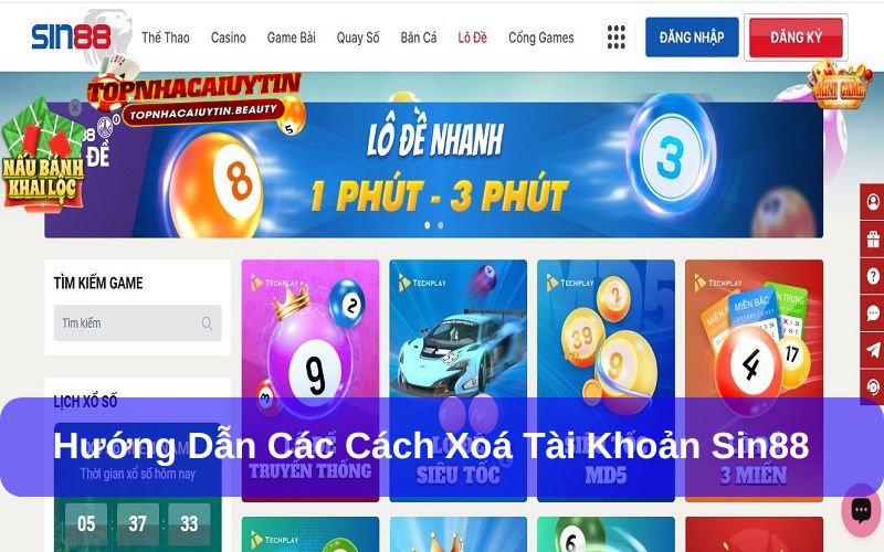 Cách xoá tài khoản Sin88