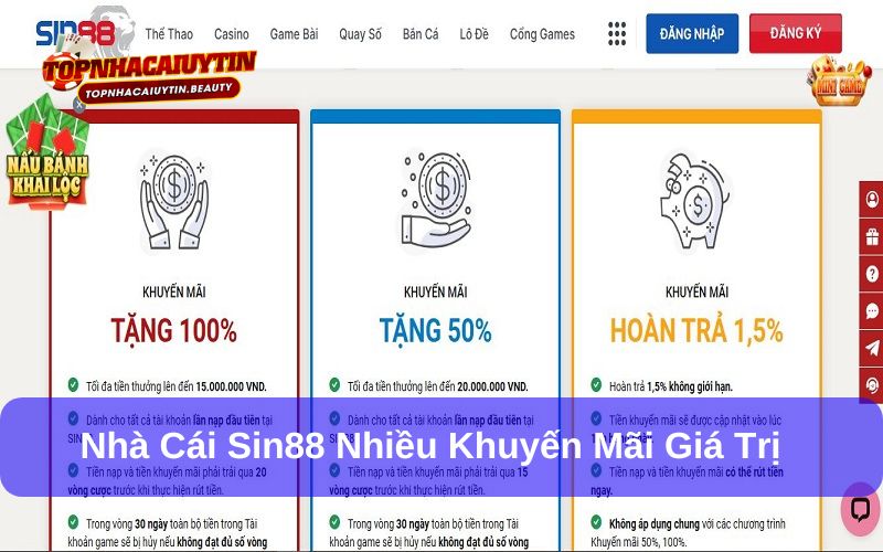 Nhiều khuyến mãi khủng được Sin88 cung cấp cho hội viên