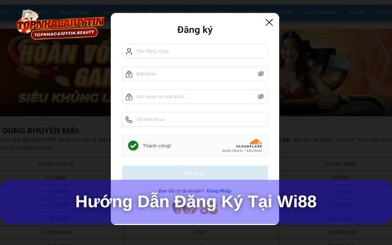 Hướng dẫn đăng ký tài khoản người chơi tại Wi88