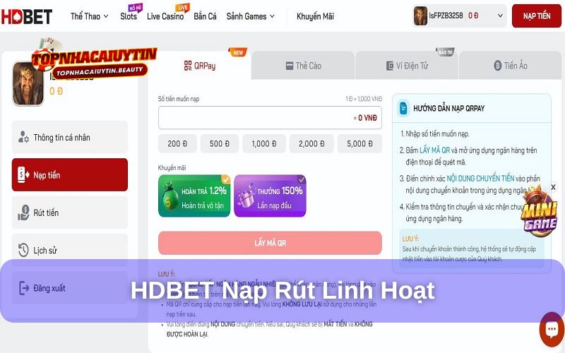 HDBet hỗ trợ nạp rút nhanh cả trong giờ cao điểm