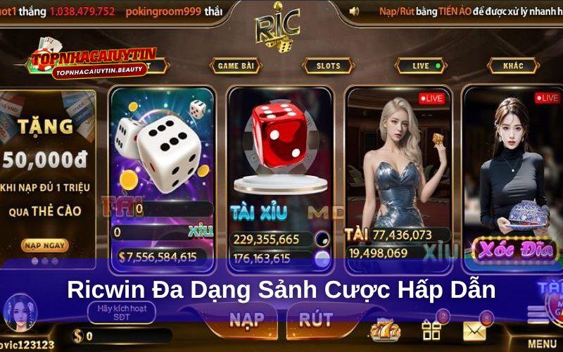 Ricwin – Cổng Game Giải Trí Nhiều Thể Loại Cược Hấp Dẫn 9 Sảnh game slot đồ hoạ đẹp cùng đa dạng phiên bản trải nghiệm