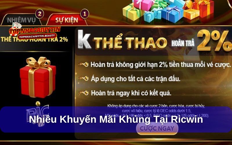 Ricwin – Cổng Game Giải Trí Nhiều Thể Loại Cược Hấp Dẫn 7 Rất nhiều khuyến mãi hấp dẫn có tại Ricwin