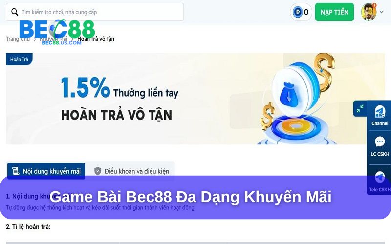 Hệ thống thưởng và khuyến mãi Bec88 cực hấp dẫn